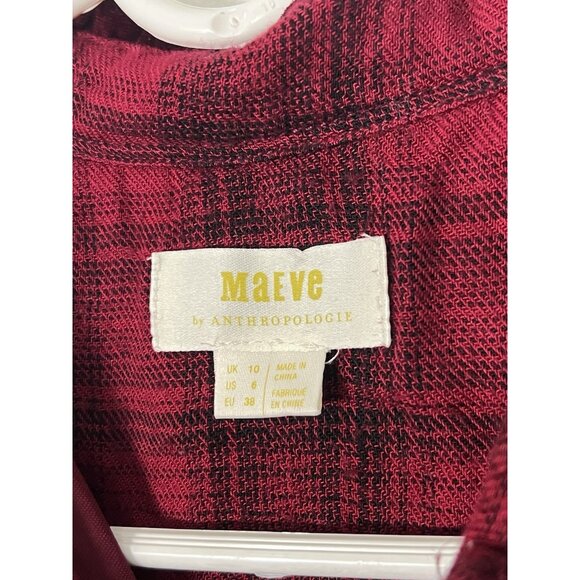 Maeve By Anthropologie Wine Red Button Down Velvet Shirt Size 6 - Picture 4 of 15